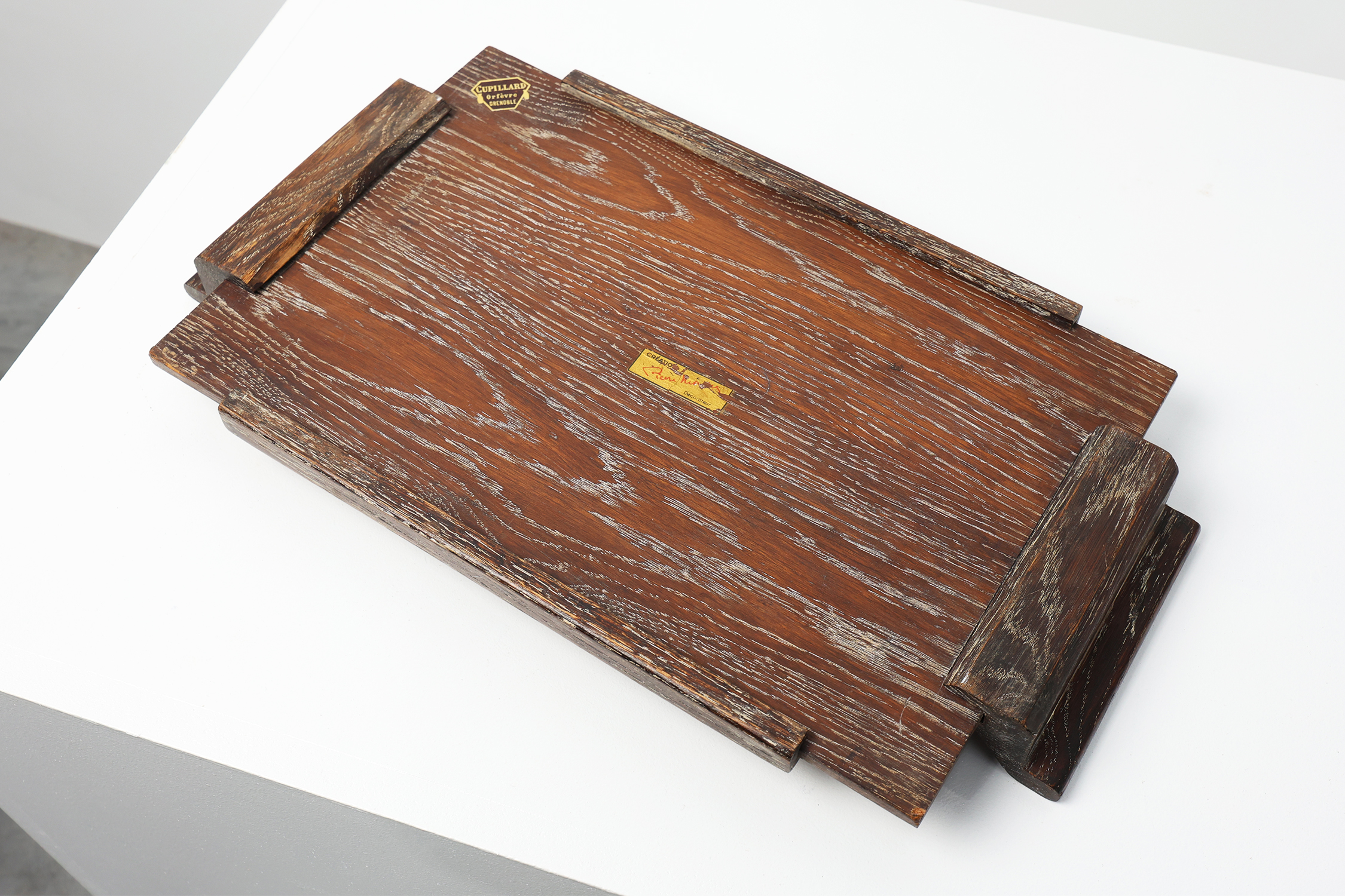 French Art Deco Cerused Oak Serving Tray with Raised Handles, 1920sthumbnail